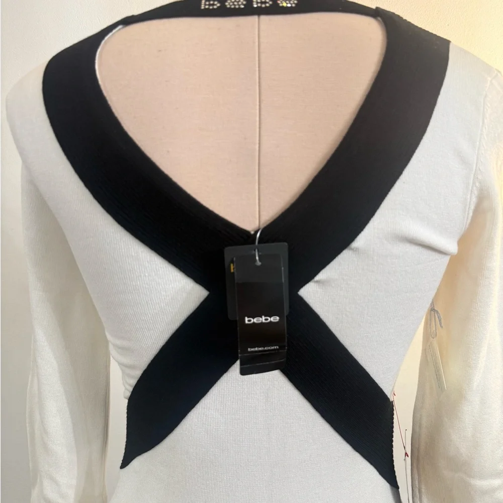 Bebe White Rhinestone Ribbed Dress Small NEW - Picture 3 of 5